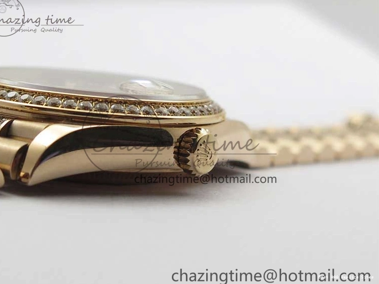 AAA Replica Watches on President A 2689 BP White ComfortFit Crystal Crystal Marker MOP RG Best Edition 128235 Dial Day-Date Bracelet RG 36mm 1218